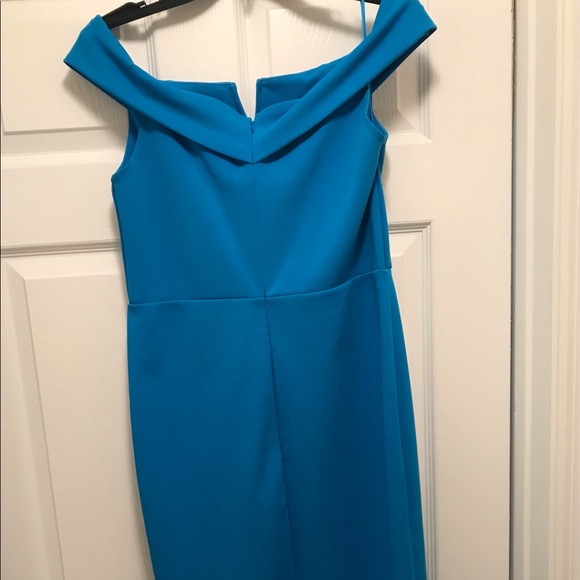 Love X Design Aqua Blue Off the Shoulder Dress Enclosed Zipper Back. New/ Large - Picture 6 of 7